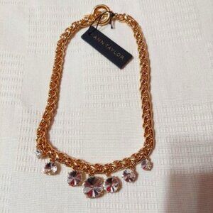 NWT Ann Taylor Gold Tone 18" Necklace w/ Toggle Clasp & Clear Stone Dangles